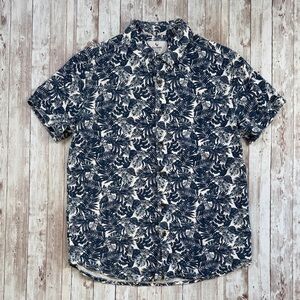 Old Khaki Men's Floral Hawaiian Linen Feel Shirt sz Medium Slim Fit Blue White